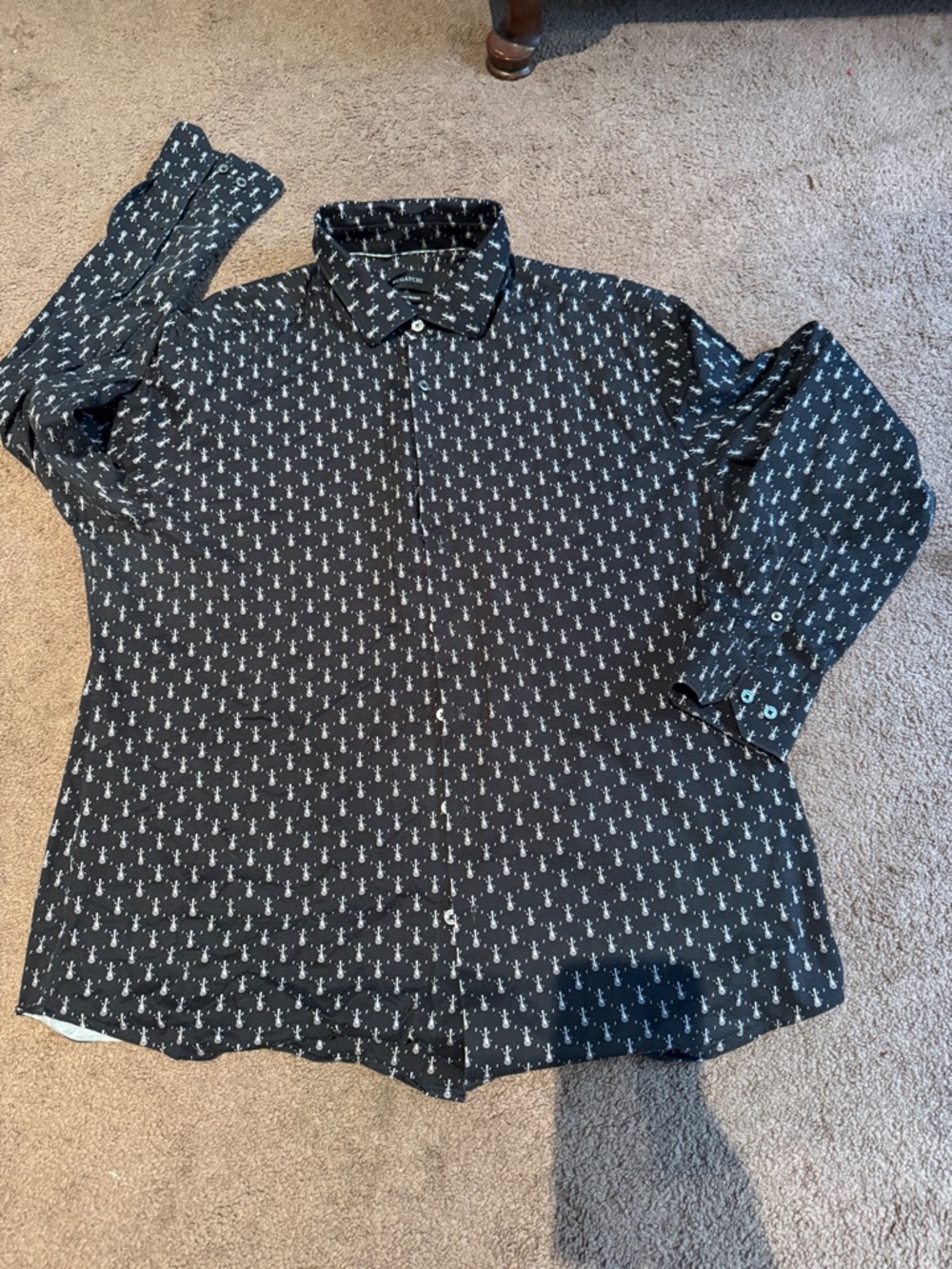 Bugatchi Black Button-Down Shirt with White Guitar Print